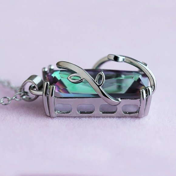 🍁 Rectangle Cubic Zircon Leaf Vines Twining Delicate Colorful Necklace, … - Picture 4 of 4